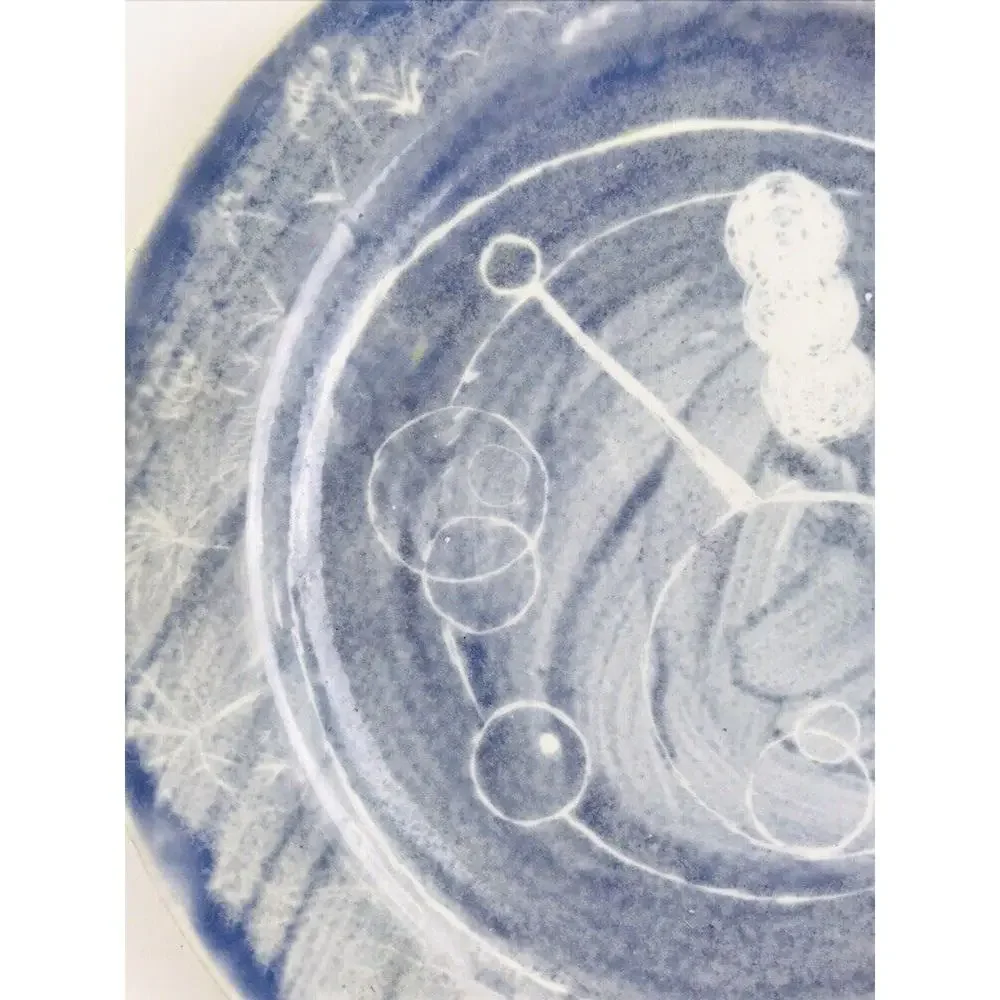 Blue Plate Pottery Space Age Mid Century Vintage Watercolor Style Signed 8.5”